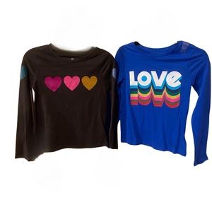 NWT GAP Love (2) Long Sleeved Brown + Blue T-Shirts (2) Girls Size XL - 12.